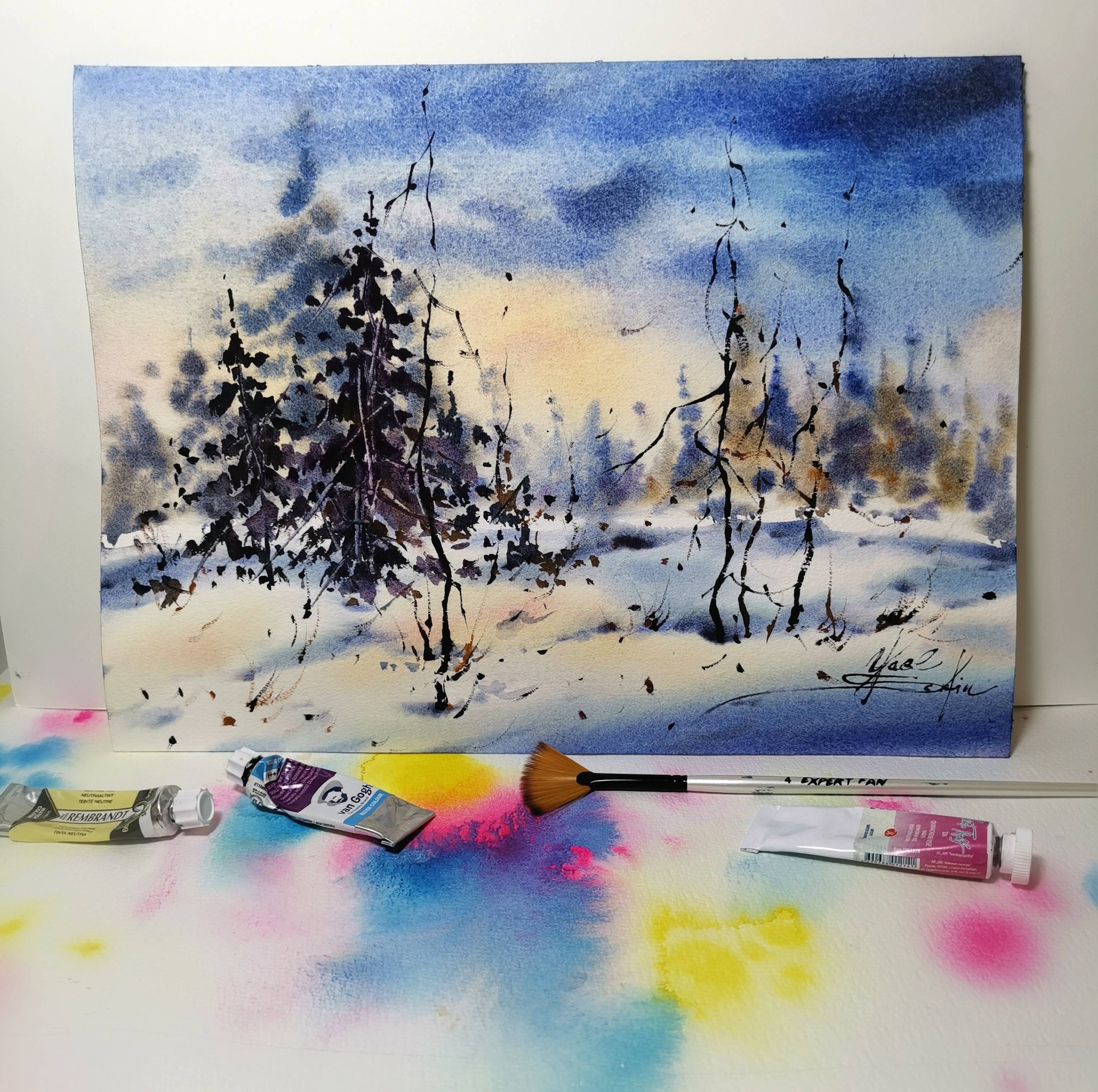 Original watercolor painting Winter Canada landscape  — image 2