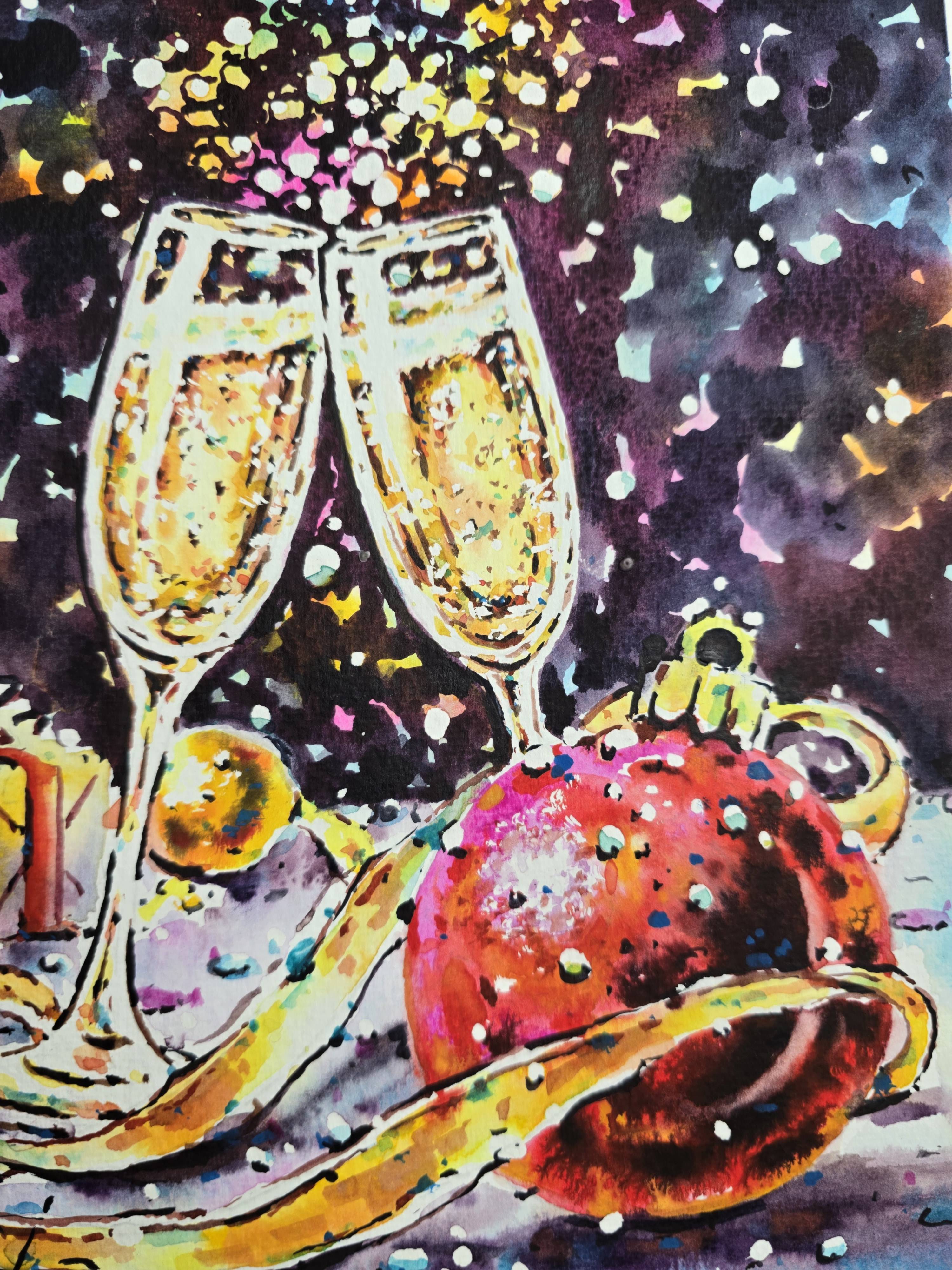 Original Watercolor Christmas Vibes Painting - Festive Still Life Wall Art — image 2