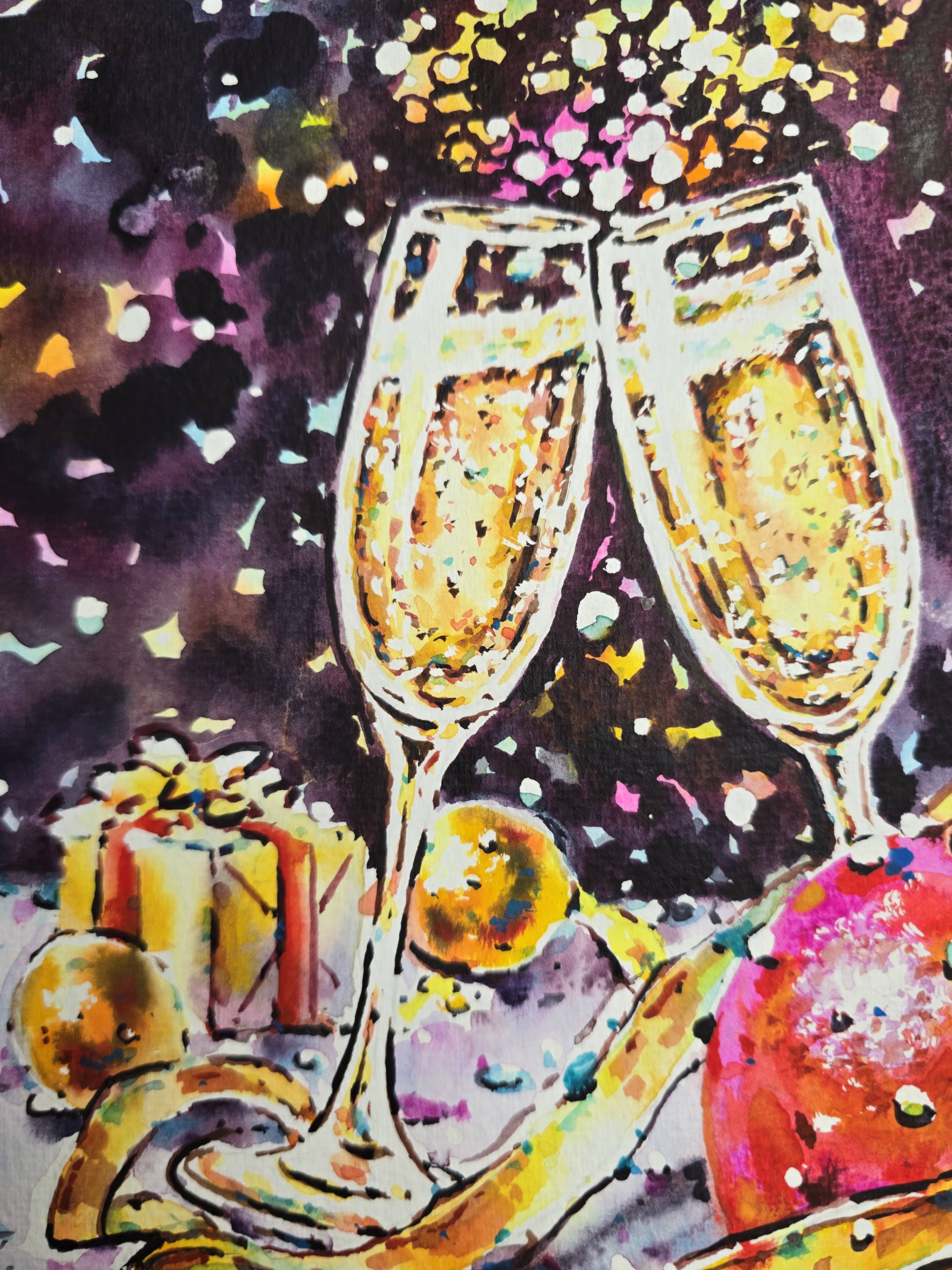 Original Watercolor Christmas Vibes Painting - Festive Still Life Wall Art — image 3