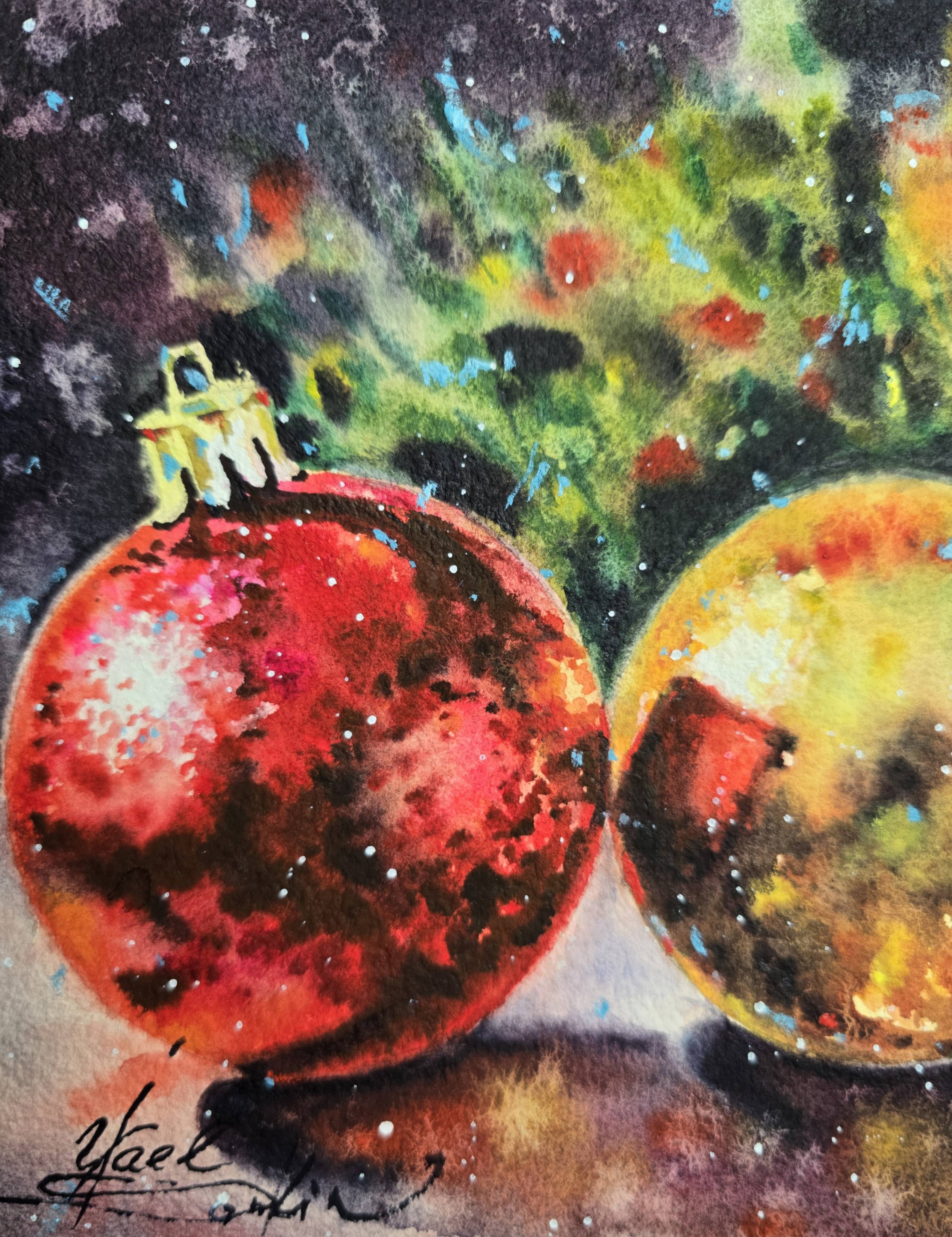 Original Watercolor Christmas Ornaments Painting - Festive Still Life Art — image 2
