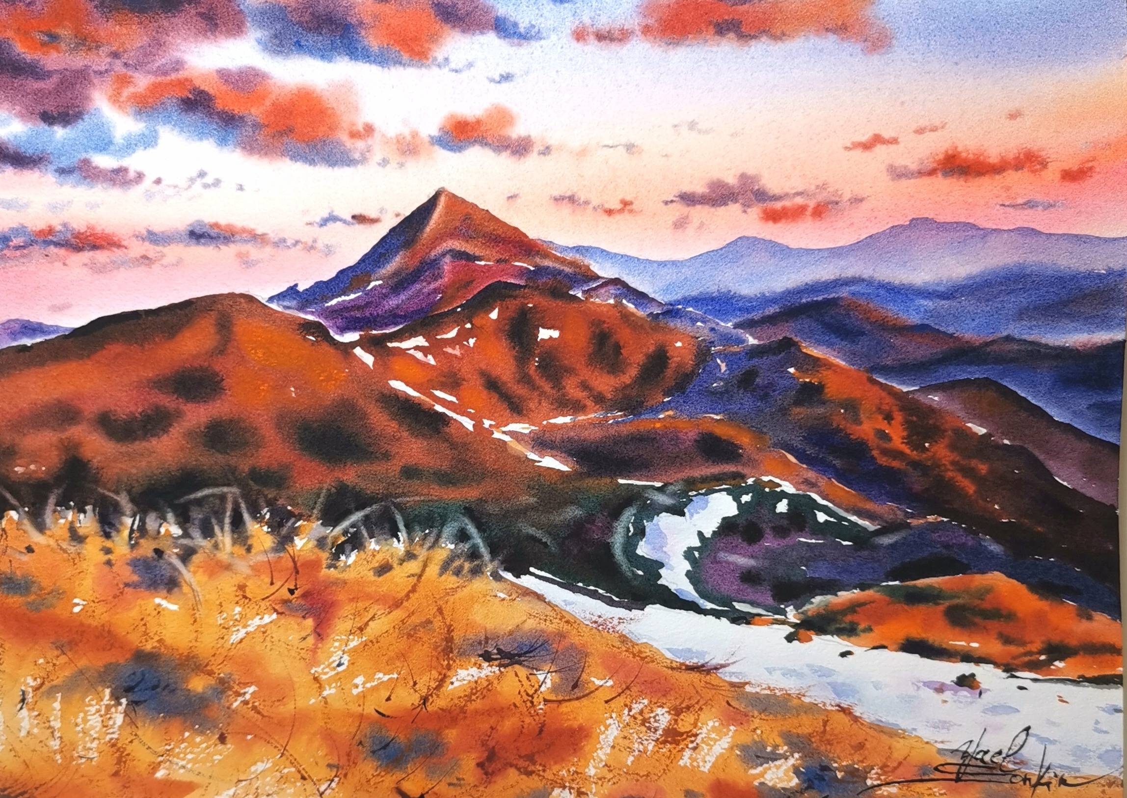 Mountains painting Original watercolor Artwork — image 2