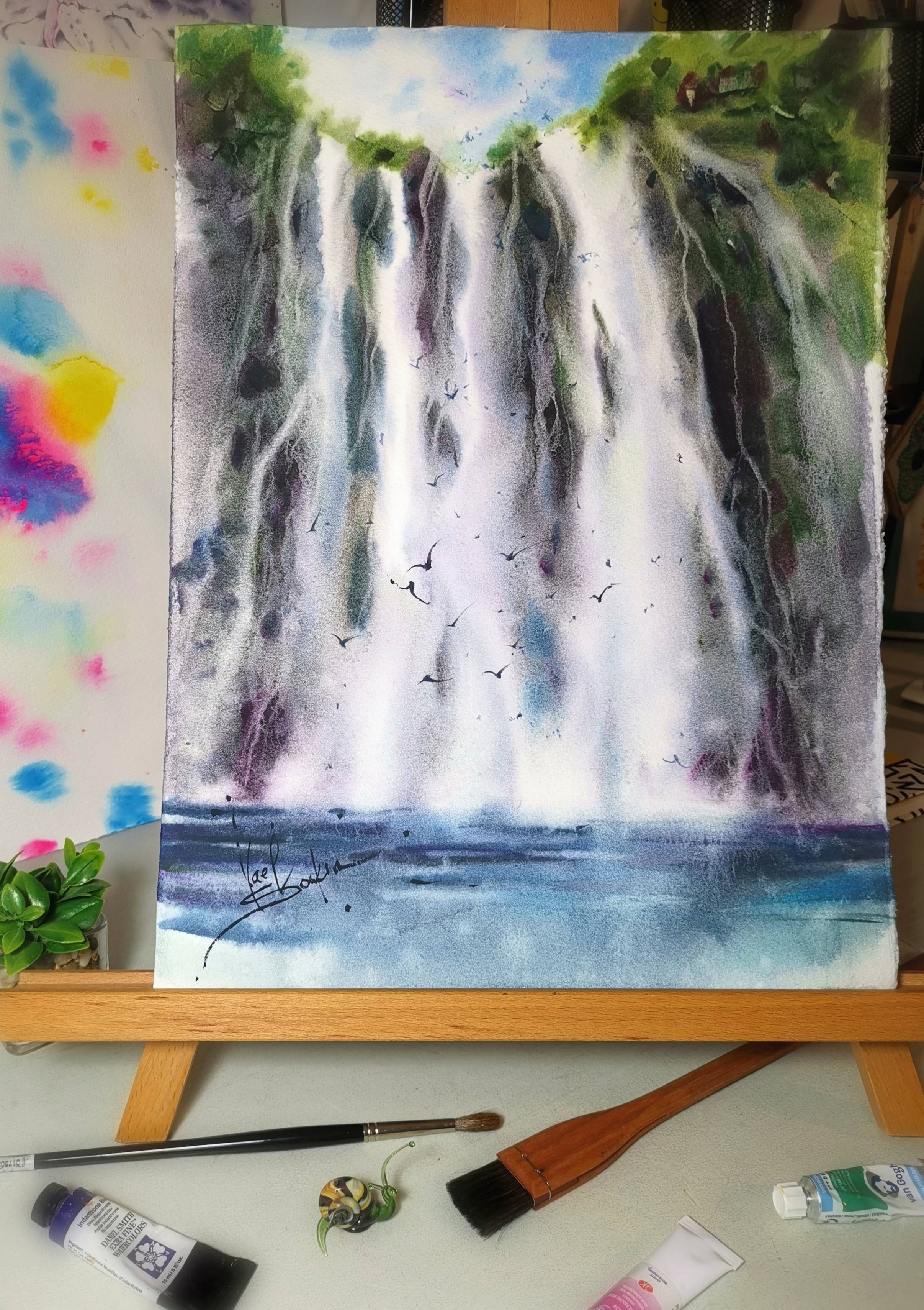 Skogafoss Painting Original Watercolor Iceland Landscape — image 2