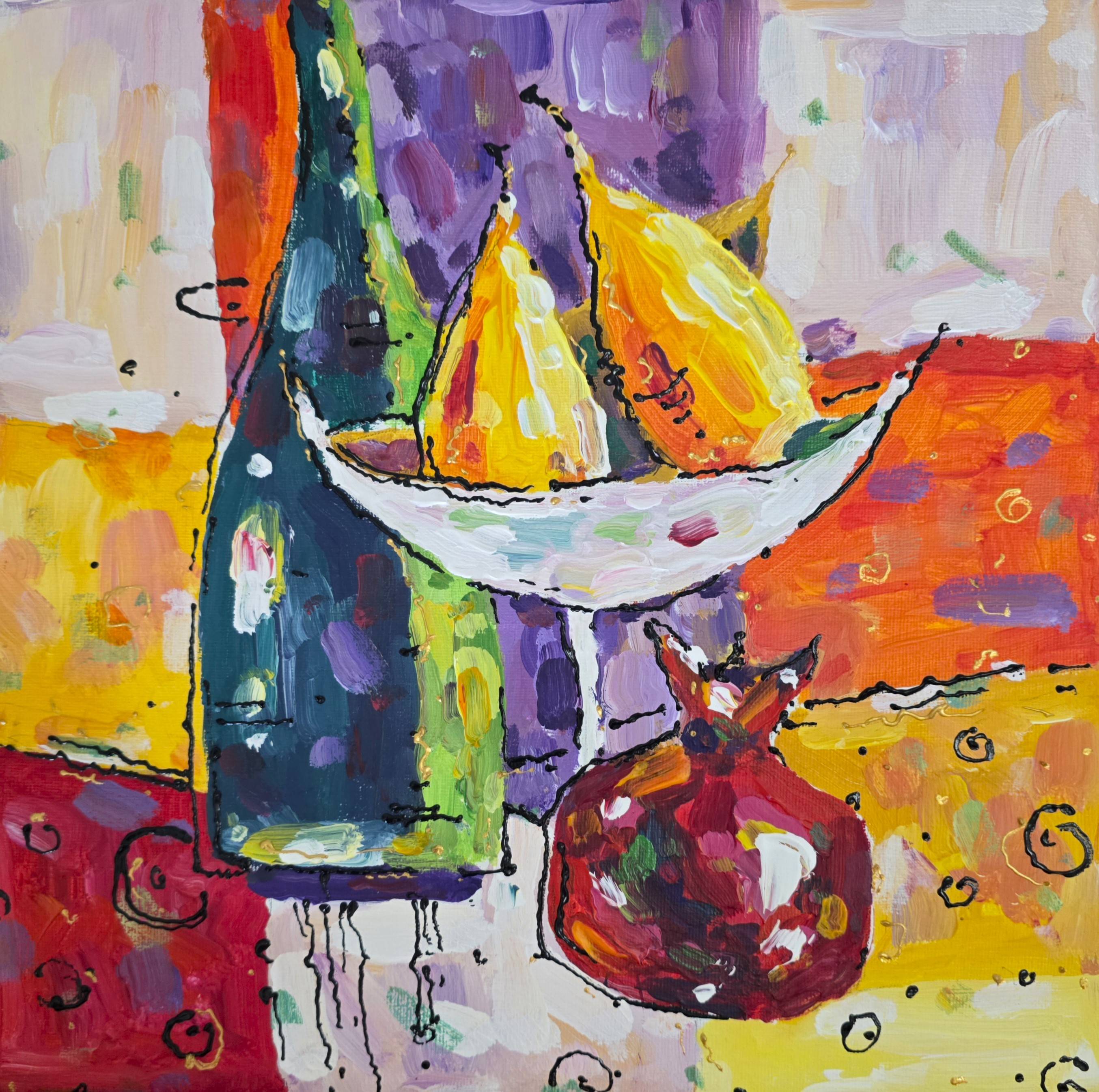 Vibrant Still Life Artwork Original Acrylic Painting