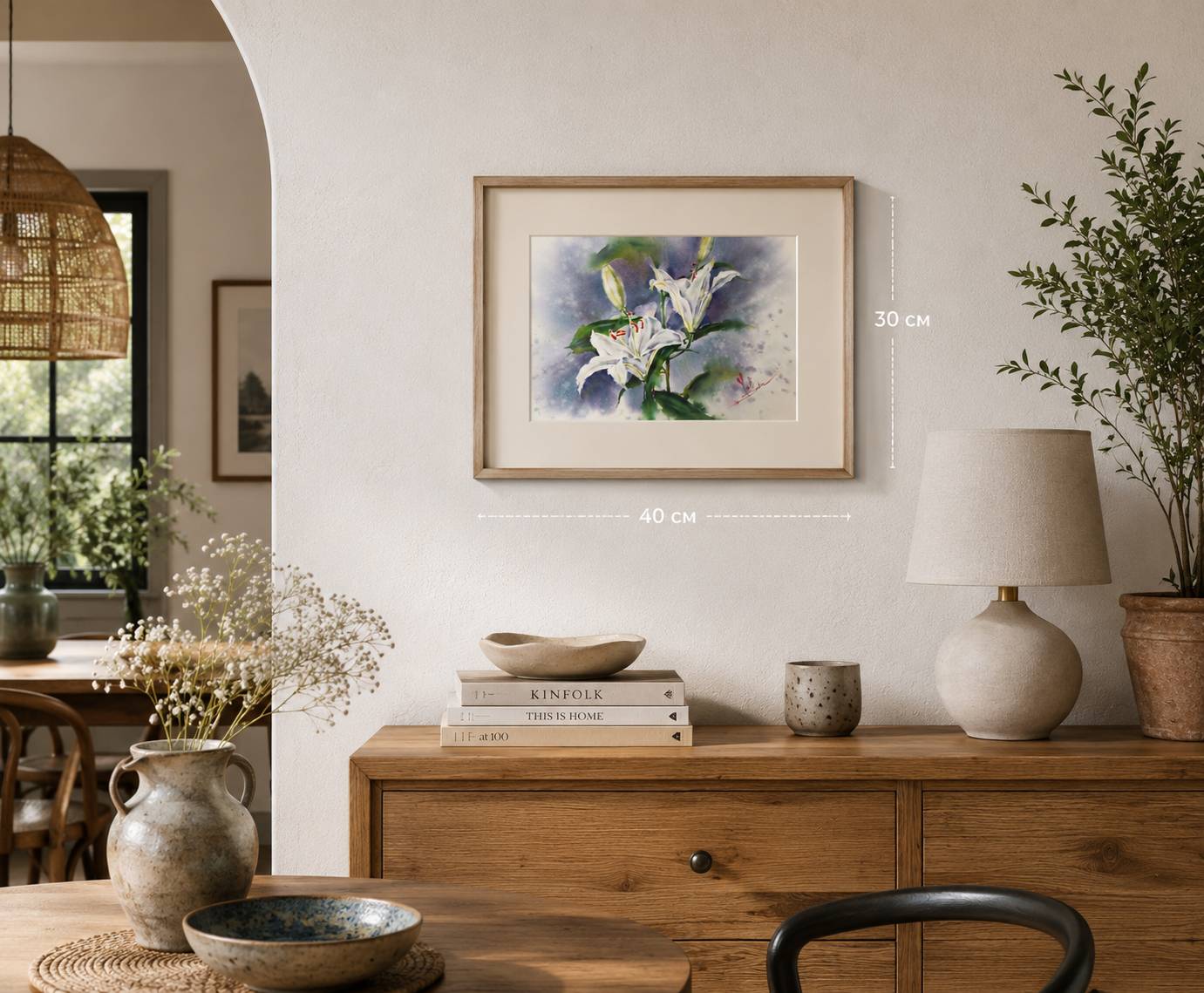Original Watercolor White Lily Painting - Floral Wall Art - Botanical Wall Decor — image 3